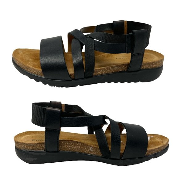 COMFORTIVA Women's EVA Metallic Leather Slide Sandals Black 8 1/2 Wide - Picture 2 of 5